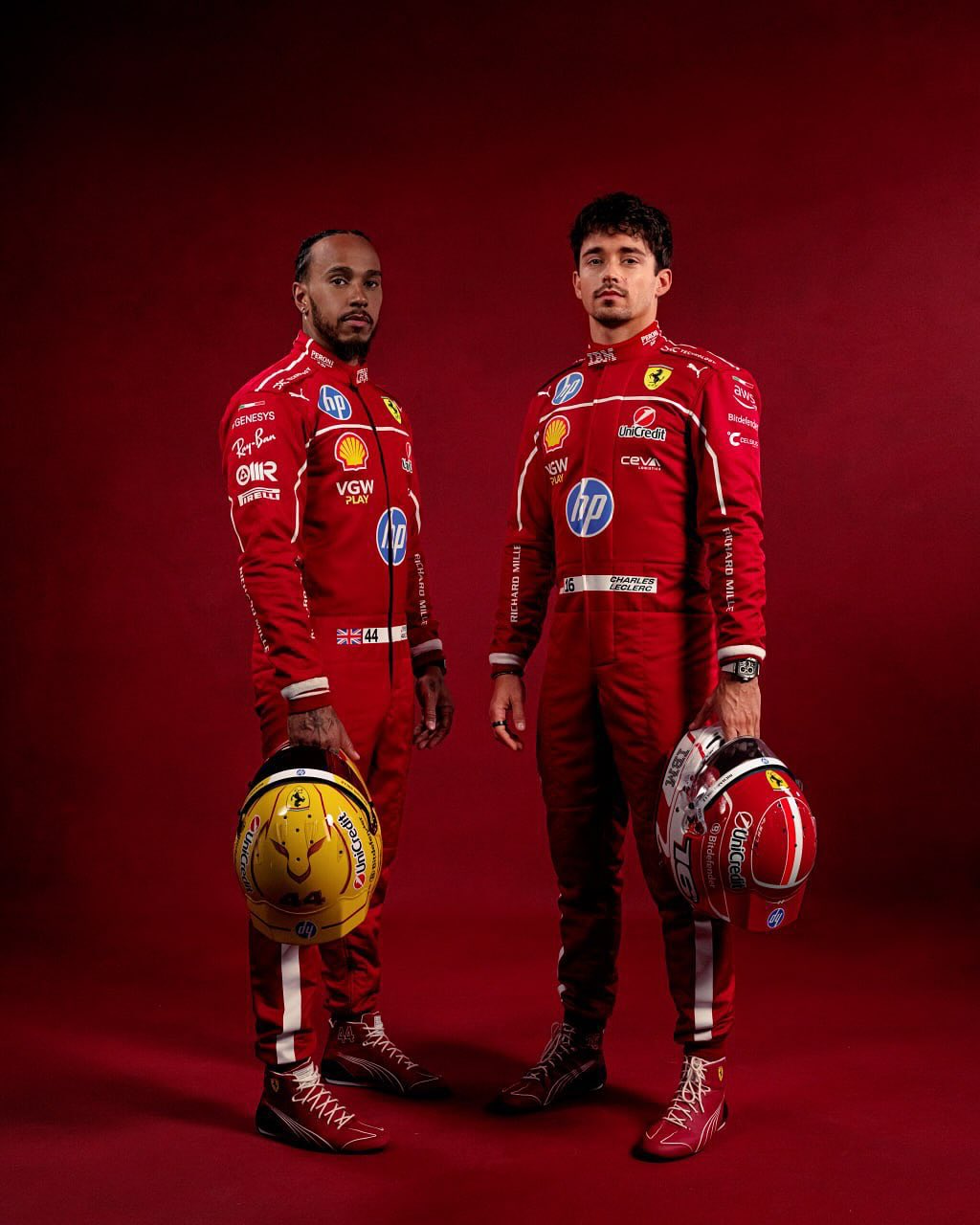 Hamilton y Leclerc, en la foto oficial.