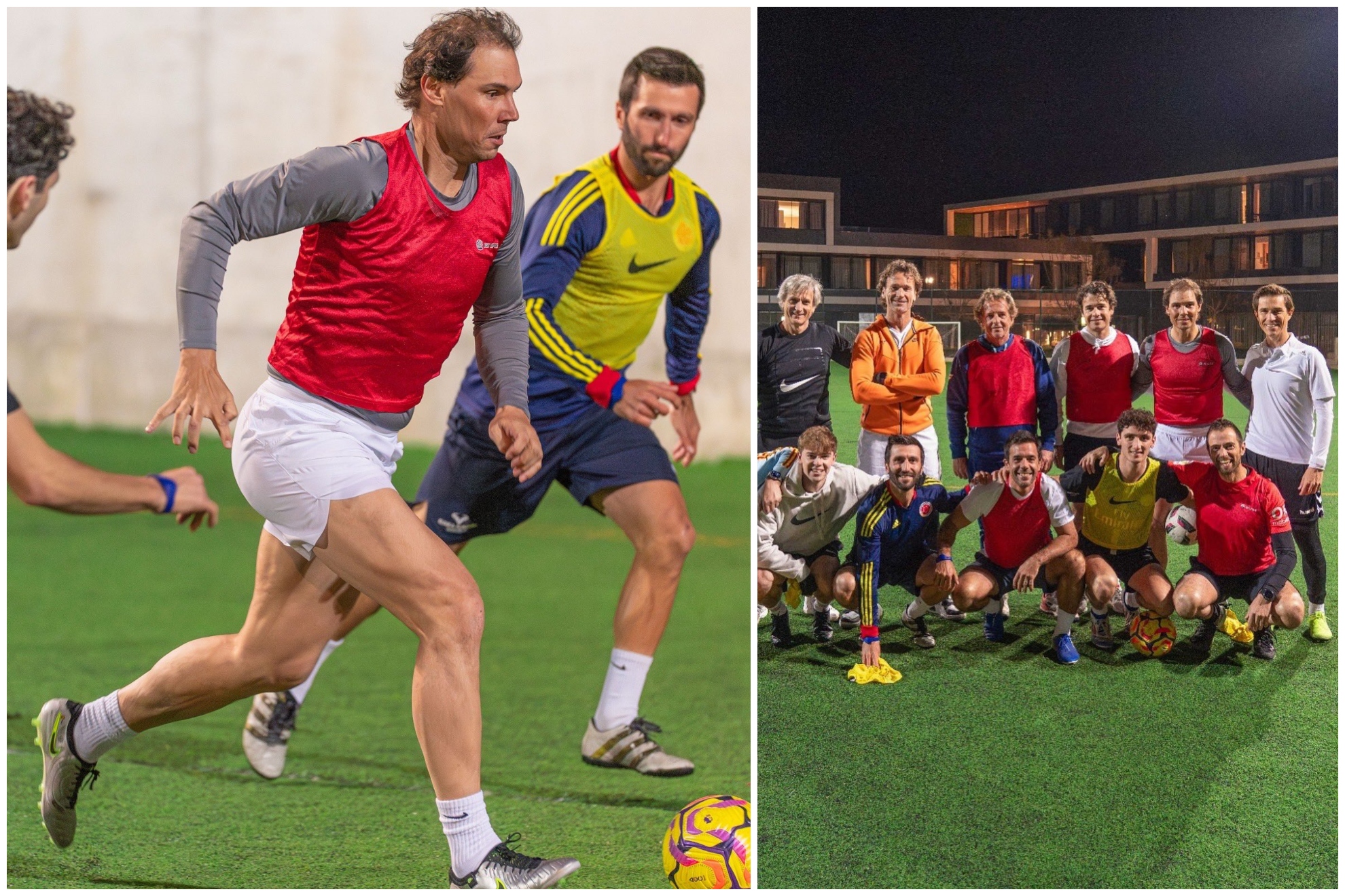 Rafa Nadal jugando un partidillo de fútbol con amigos.