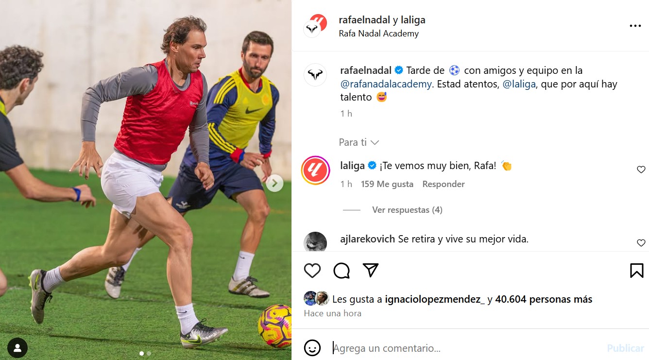 Post de Nadal jugando al fútbol.