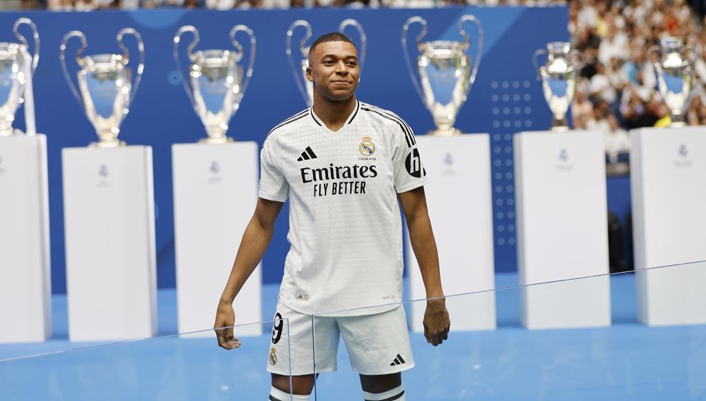 Kylian Mbappé durante su presentación con el Real Madrid el 16 de julio