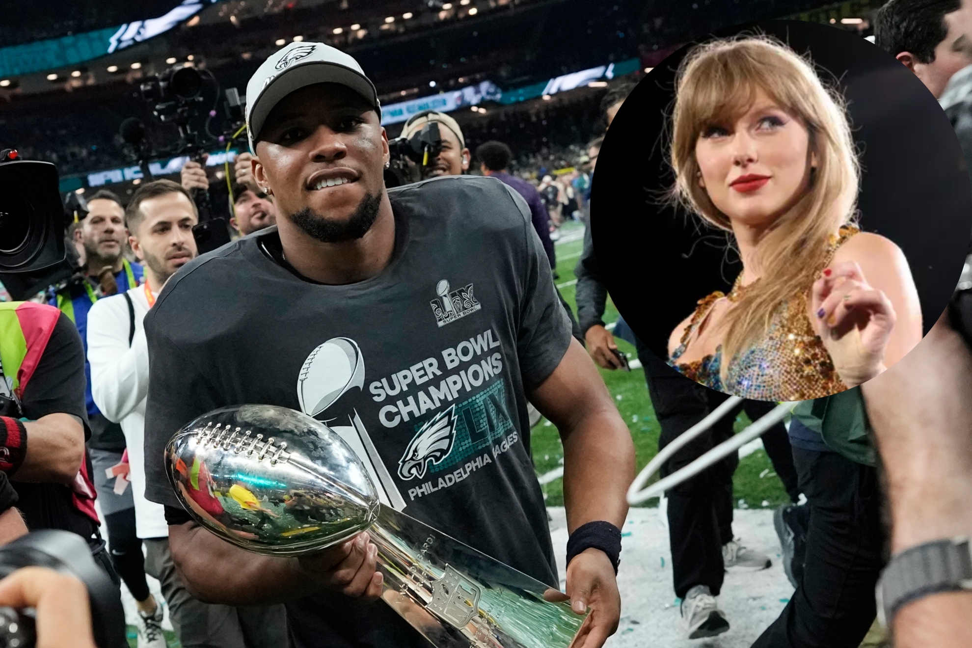 Saquon Barkley tras ganar la Super Bowl.