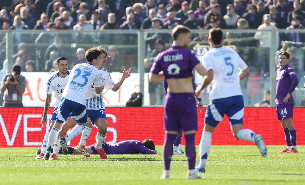 Nico Paz celebra su gol frente a la Fiorentina