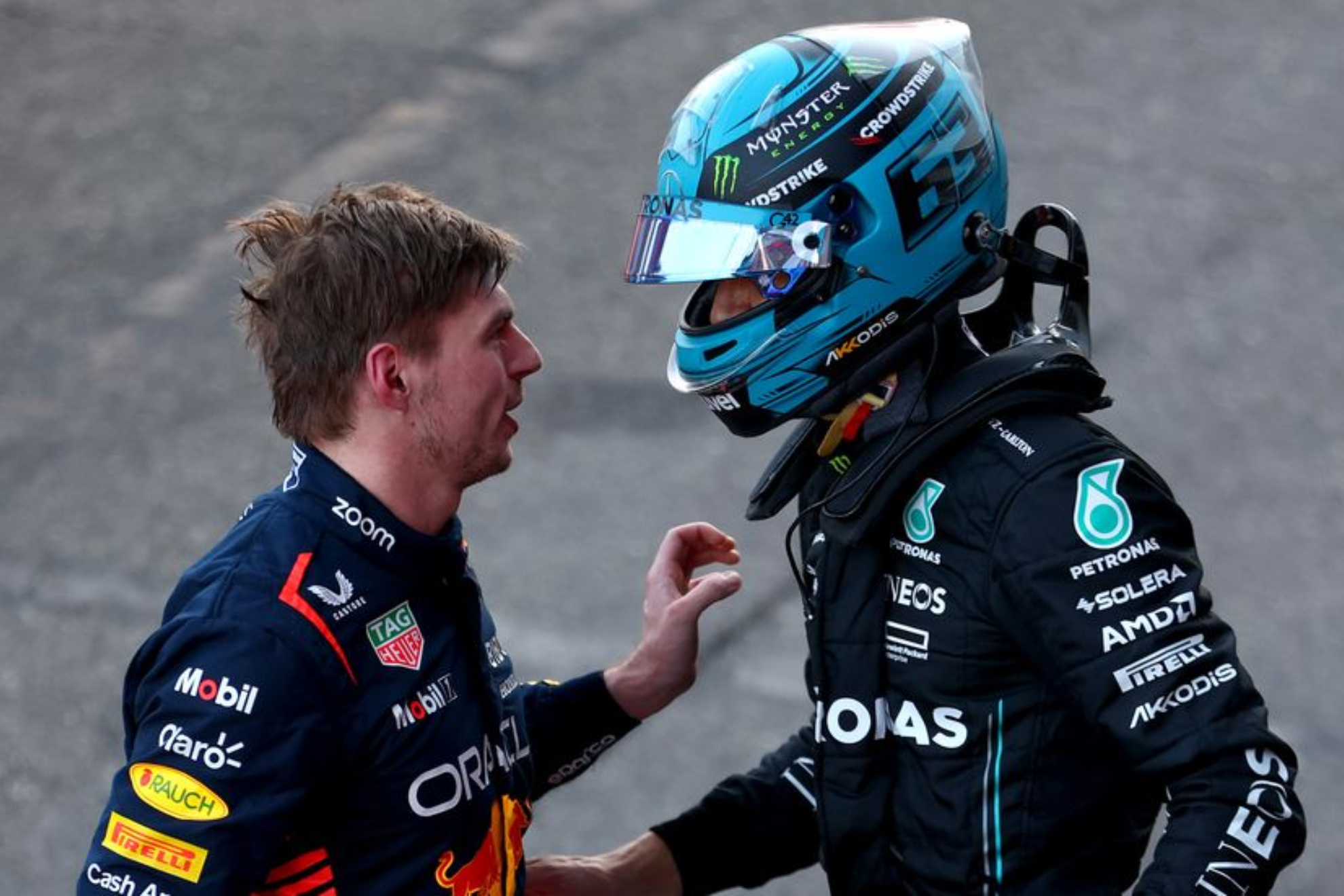 Verstappen and Russell, in conversation.