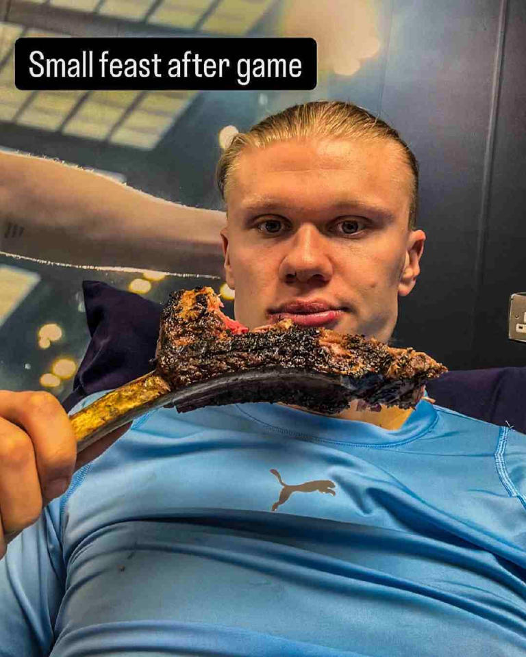 Haaland, mientras comía un chuletón.