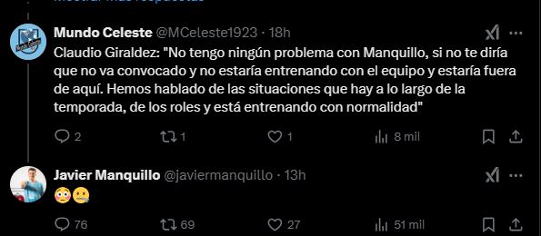 La respuesta de Manquillo a las palabras de Giráldez.