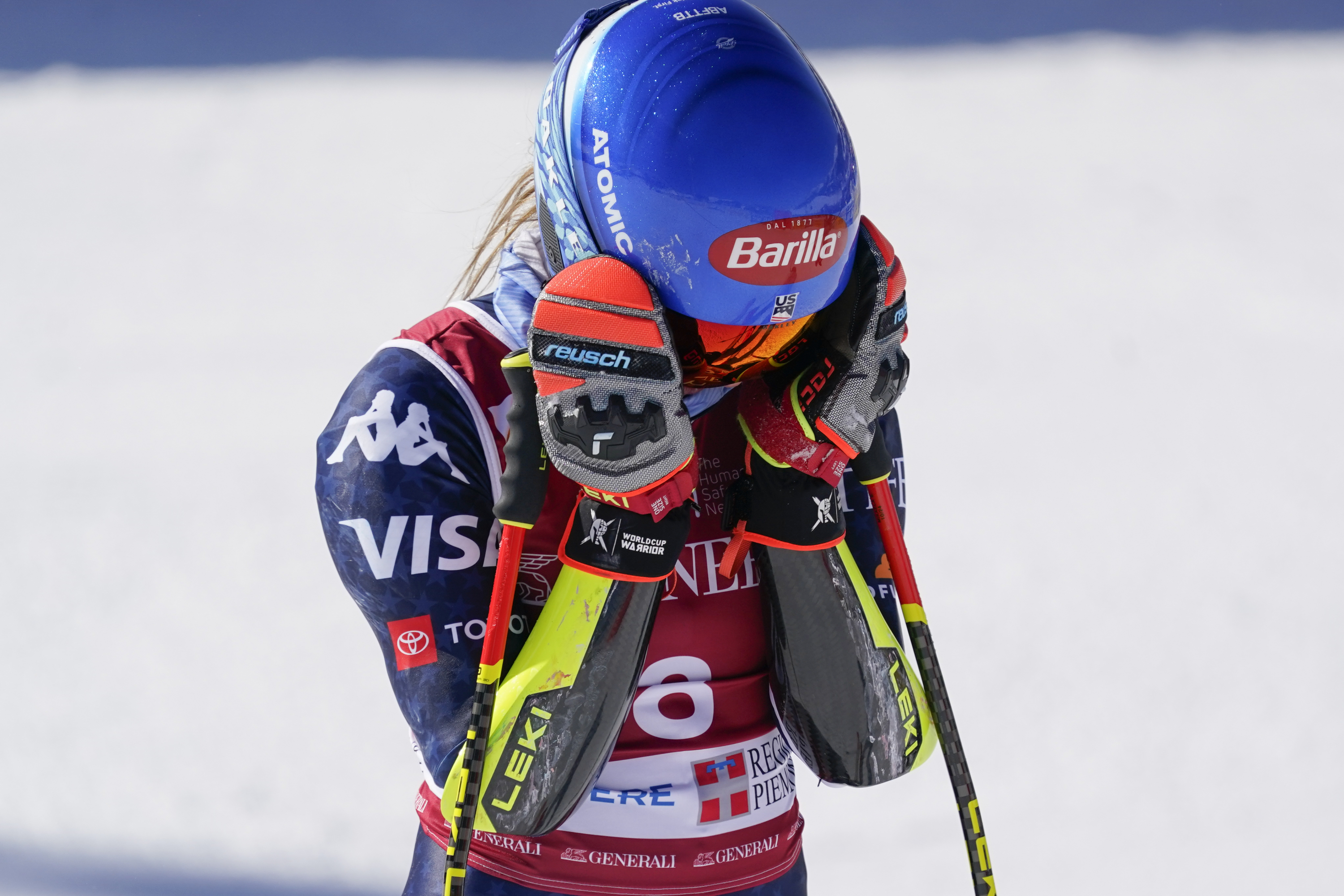 Mikaela Shiffrin, nada más superar la línea de meta.