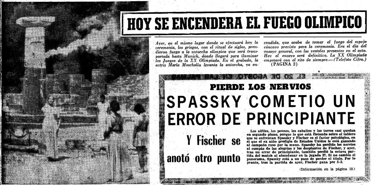 El Fischer-Spassky en la portada de MARCA. 1972.