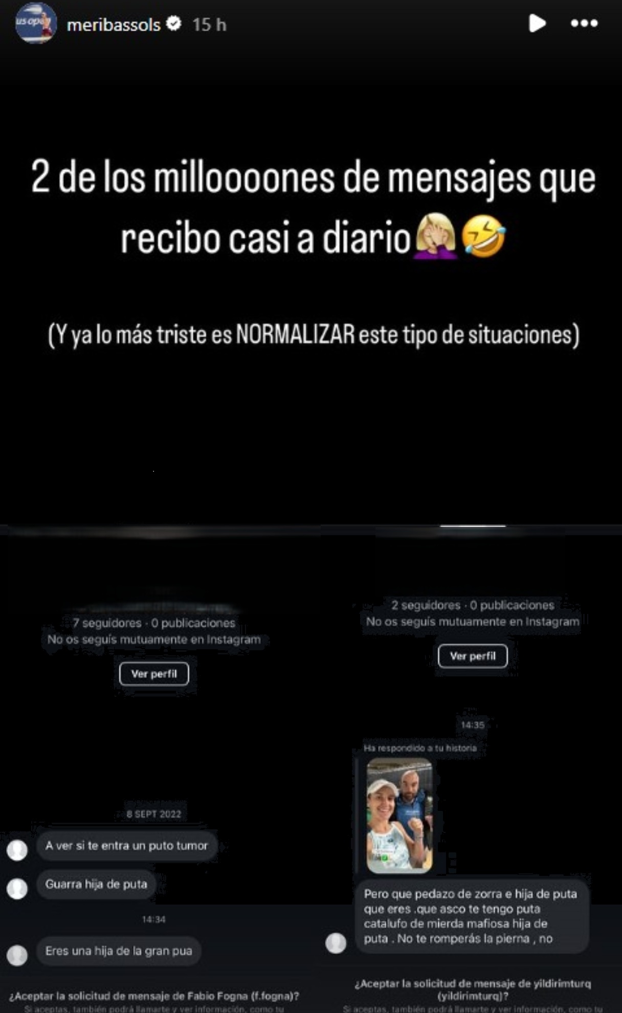El storie de Marina Bassols con los insultos que recibe