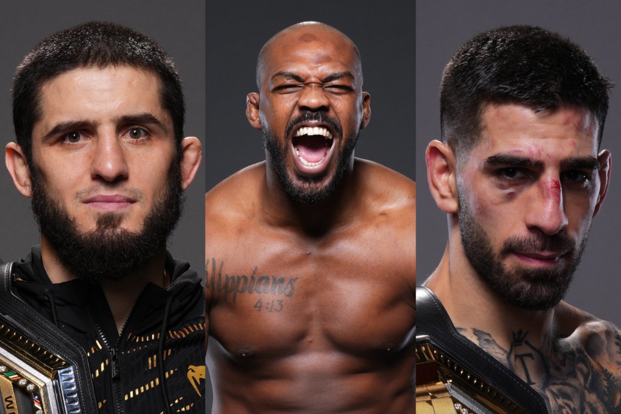 En el montaje, Makhachev, Jon Jones e Ilia Topuria.