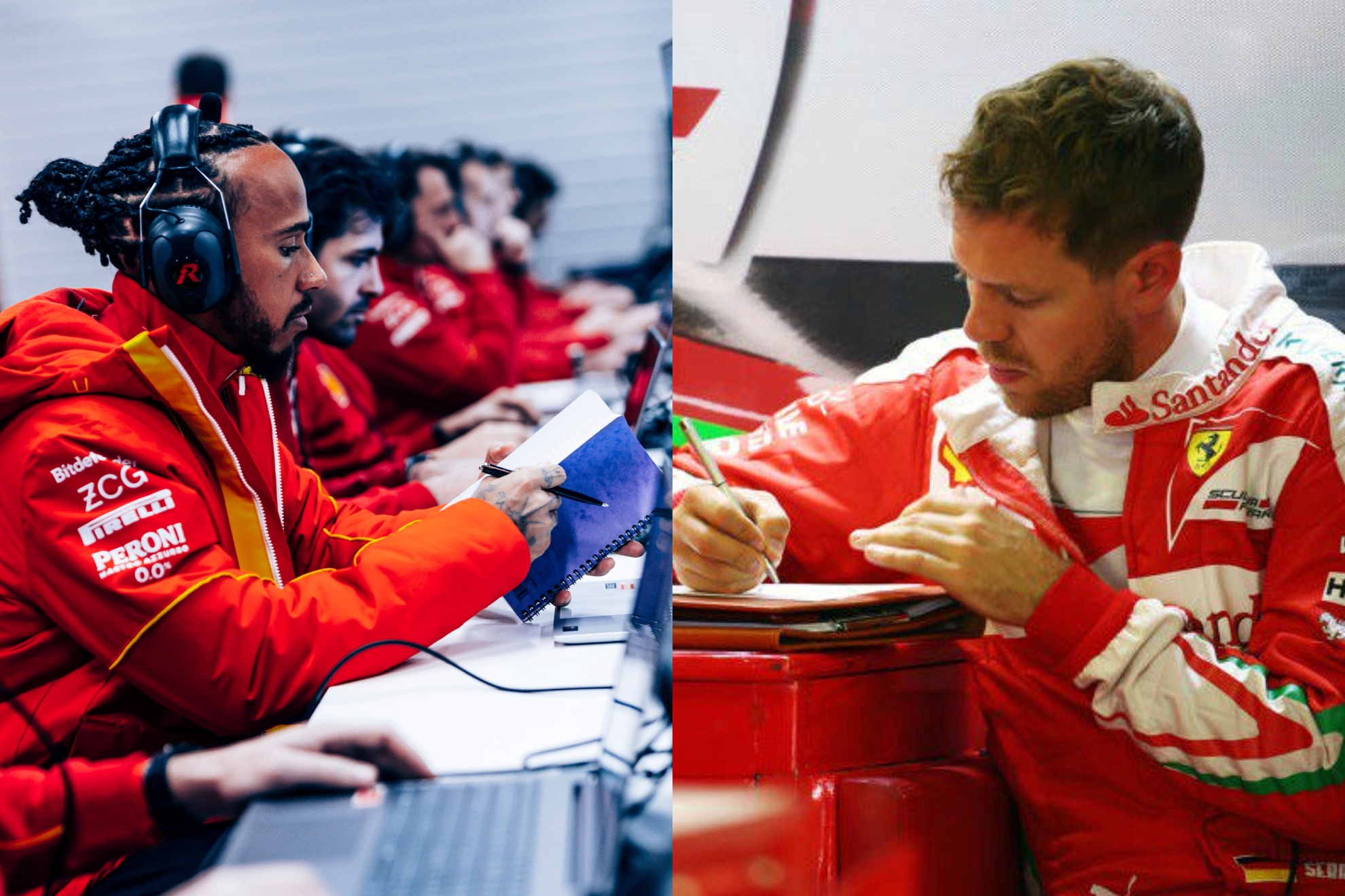 Hamilton y Vettel con la 'Scuderia Ferrari'.