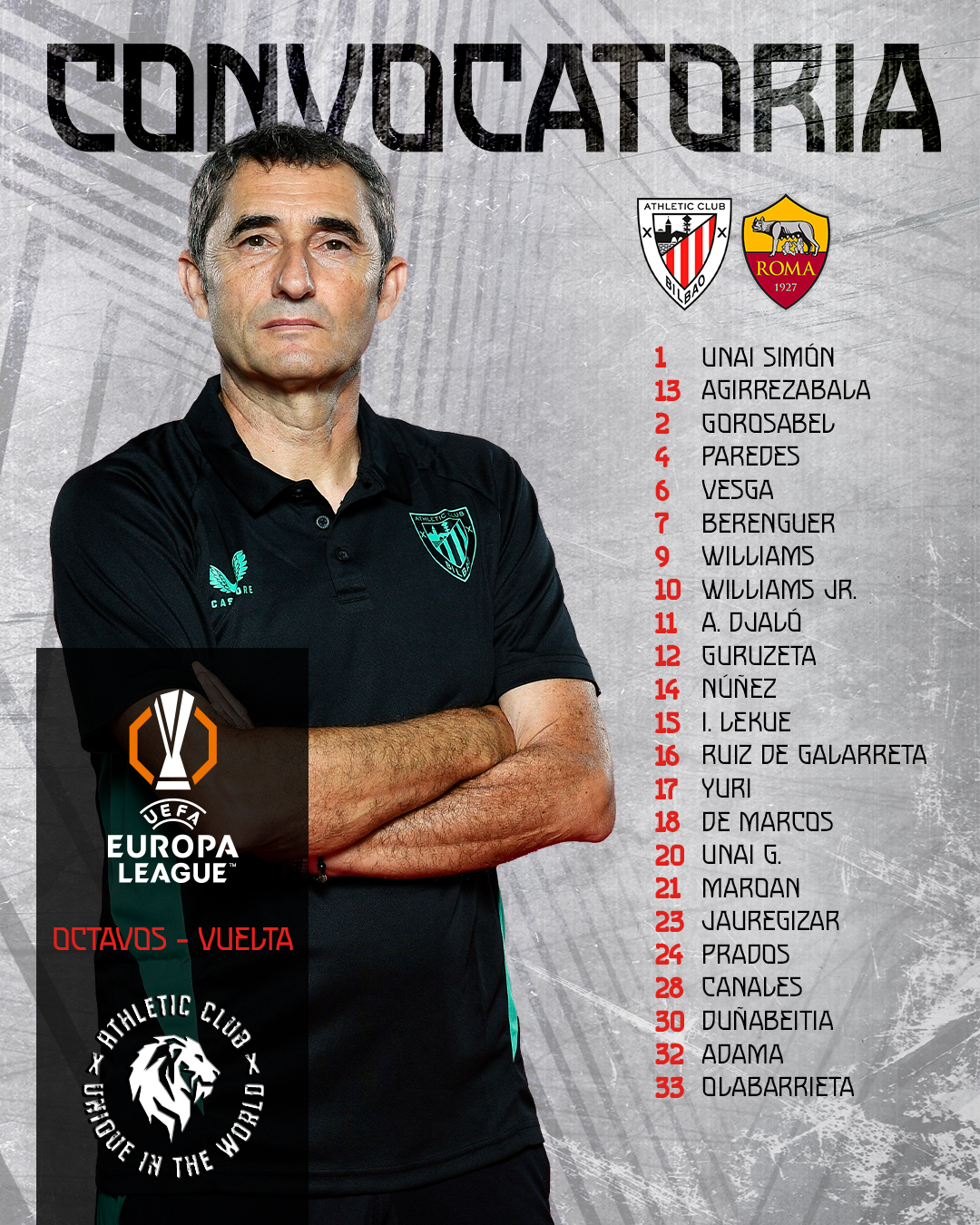 La citación de Valverde para el duelo europeo.