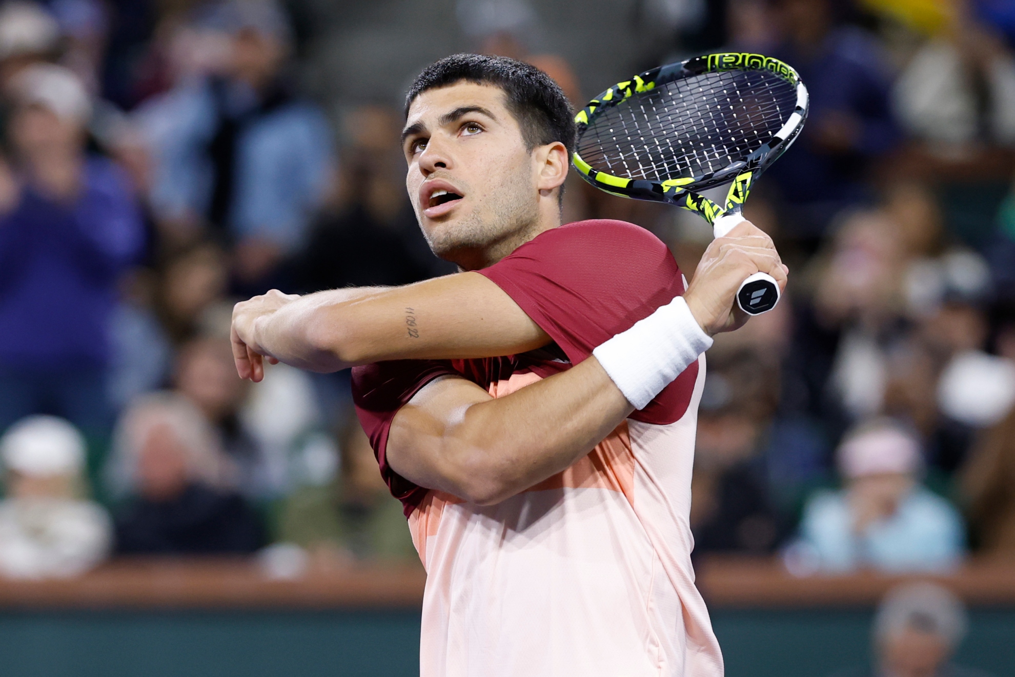 Alcaraz, en un partido de Indian Wells.