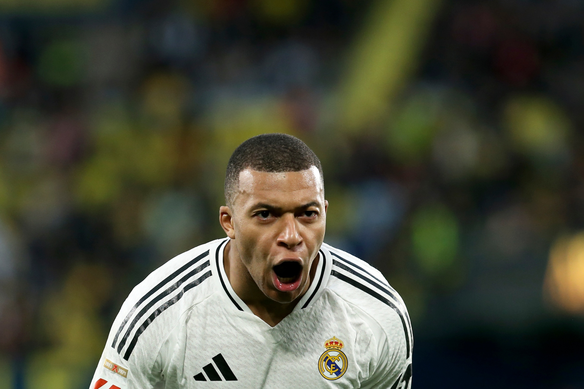Mbappé grita el gol con el que el Madrid se ponía en ventaja.
