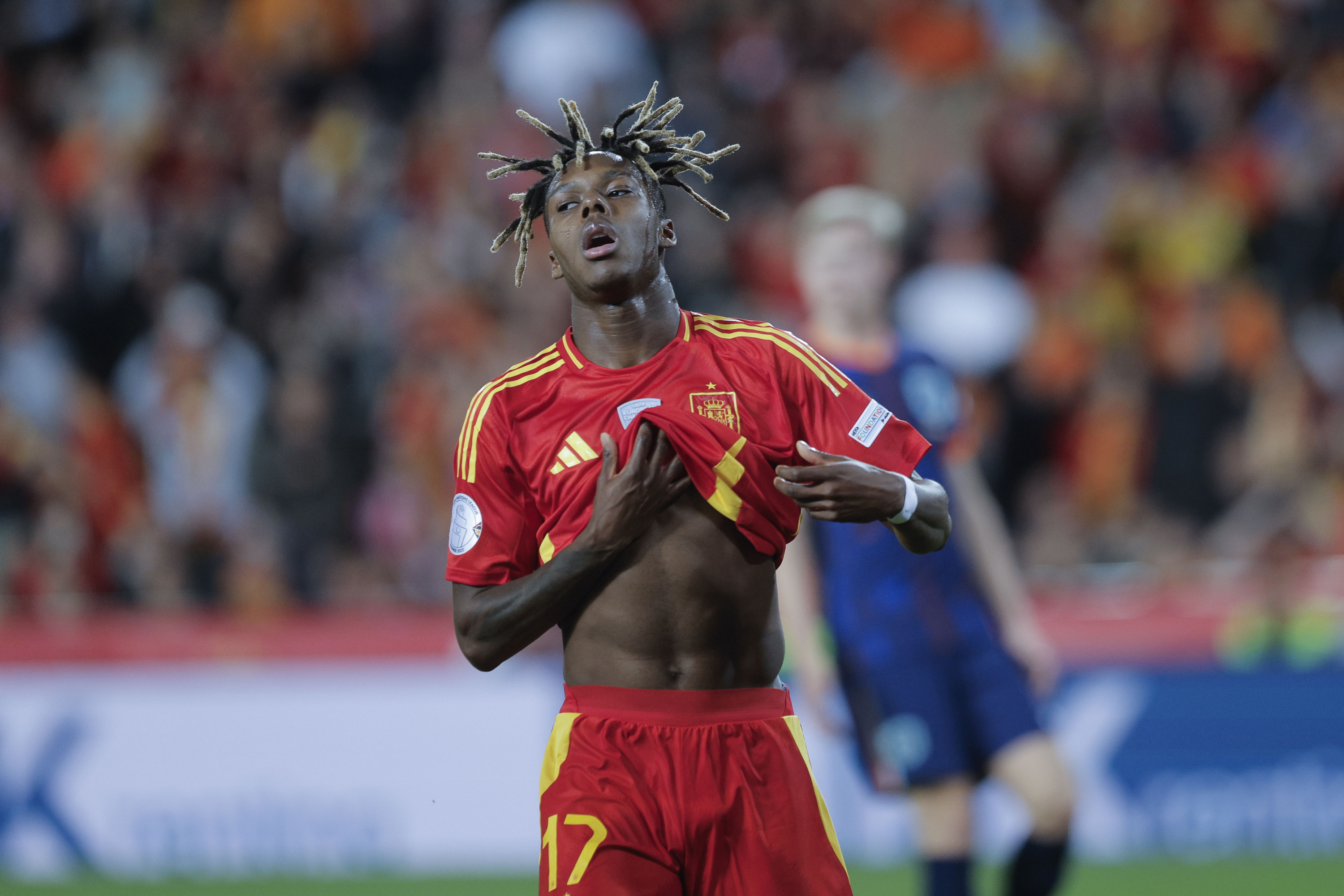 VALENCIA, 23/03/2025.- El delantero de España Nico Williams durante el partido de vuelta de los cuartos de final de la Liga de Naciones