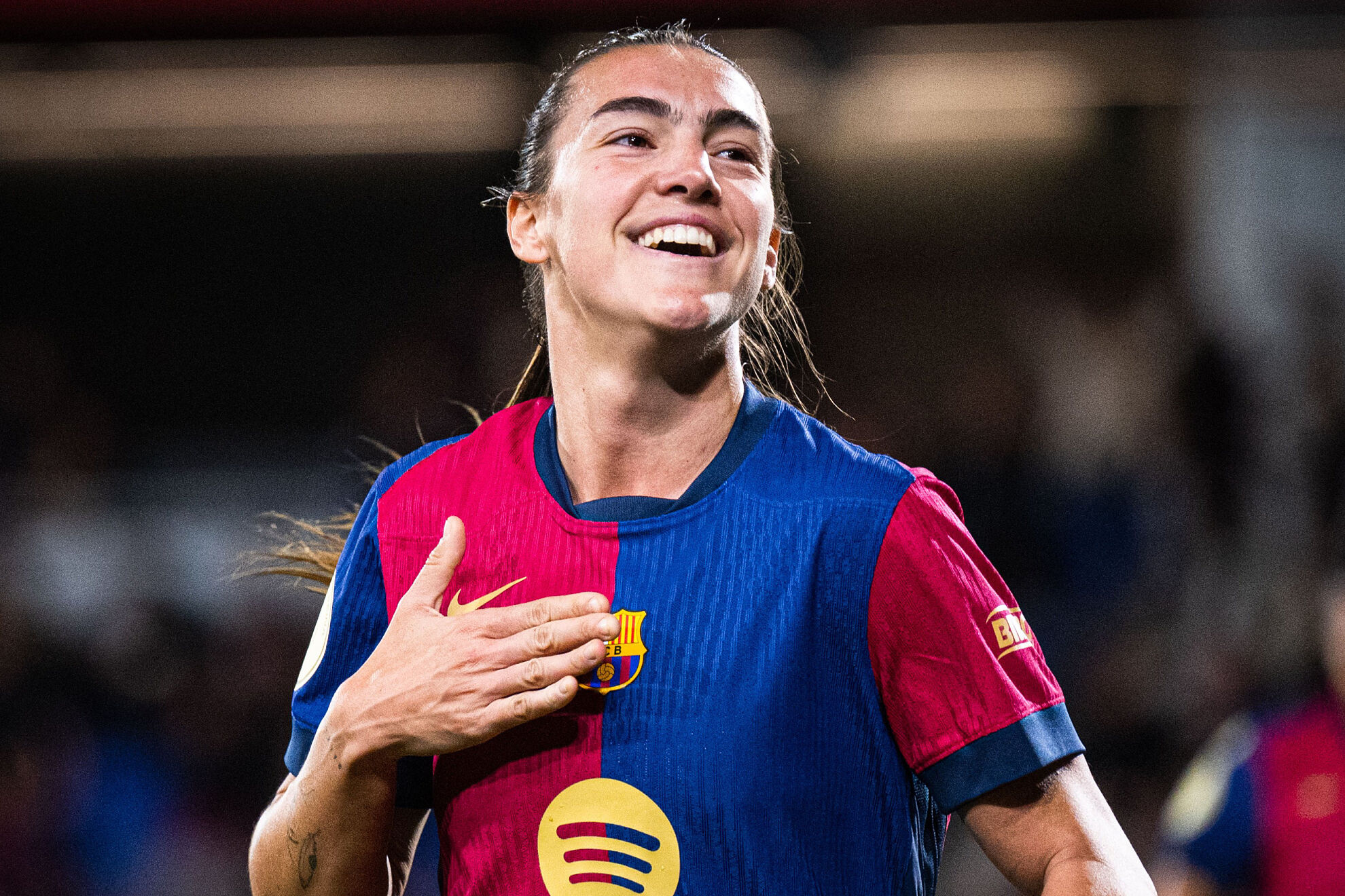 Patri Guijarro celebra su gol ante el Real Madrid en el Johan Cruyff / FCB