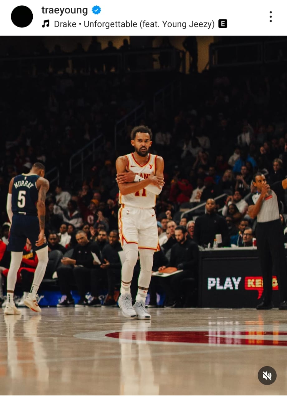 Trae Young, en una imagen de su Instagram con su simbólica celebración.