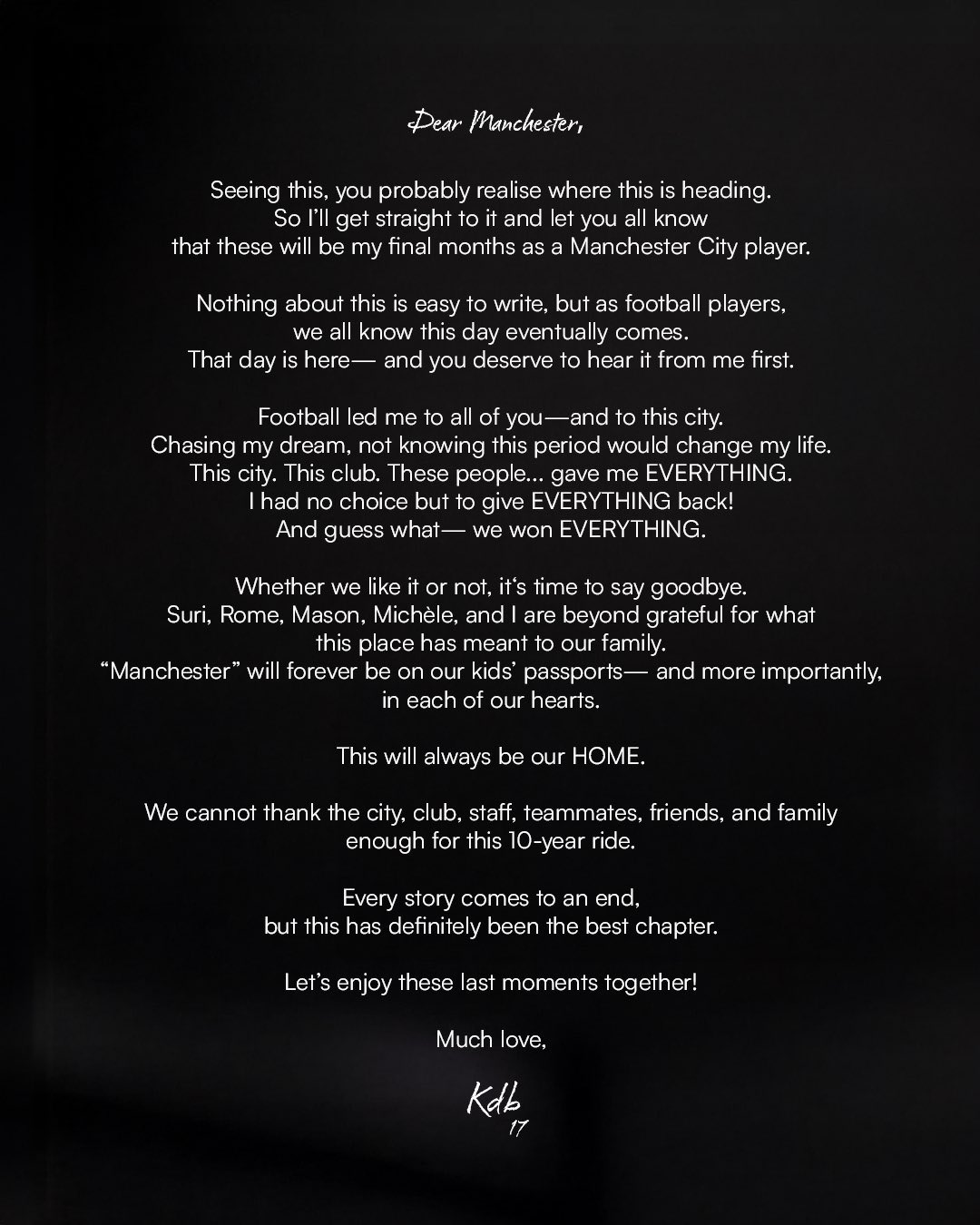 Comunicado de Kevin De Bruyne.