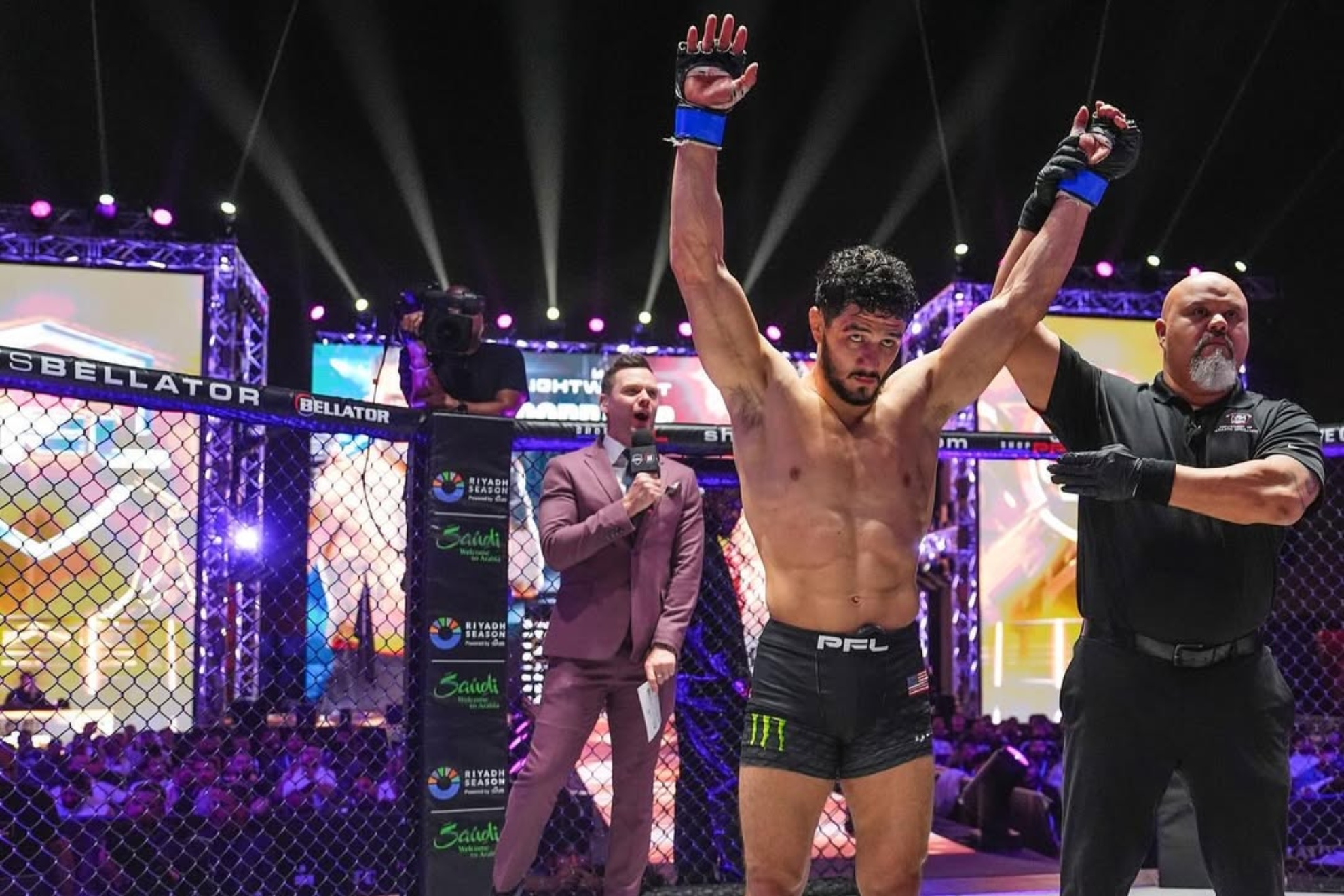 Aaron Pico celebrating a victory in Bellator.