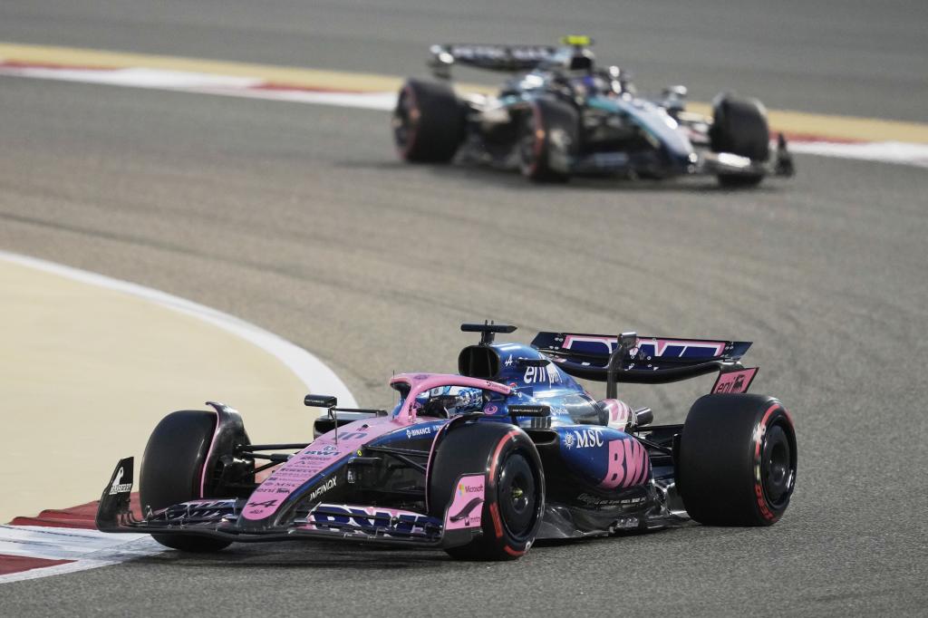 Alpine driver Pierre Gasly of France in action during the the Formula One Bahrain Grand Prix, in Sakhir, Sunday, April 13, 2025. (AP Photo/Altaf Qadri)