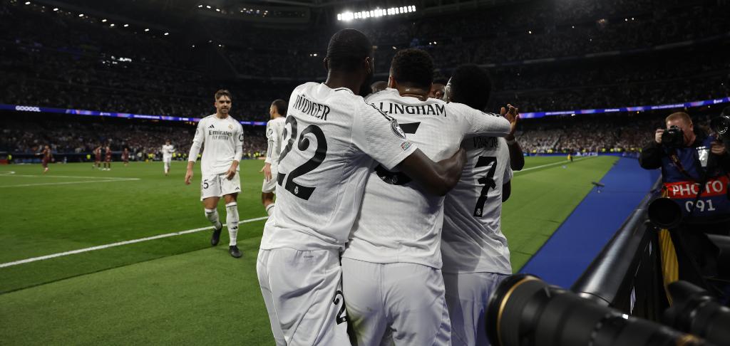 ESTADIO SANTIAGO BERNABEU PARTIDO VUELTA REAL MADRID-MANCHESTER CITY MBAPPE CELEBRA TRAS MARCAR