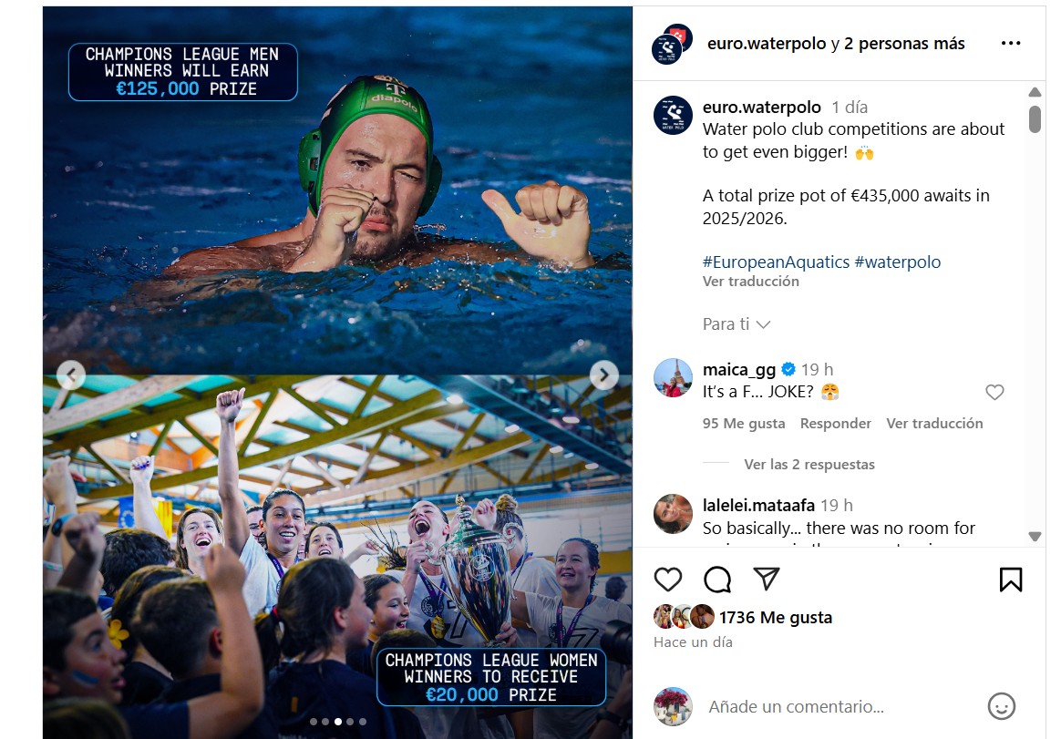 El anuncio de European Aquatics a través de IG y la reacción de Maica García.