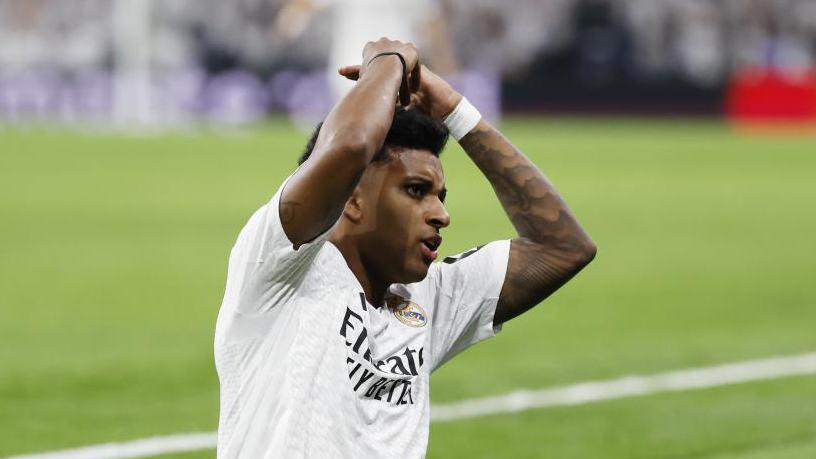 Rodrygo se lamenta durante un partido del Real Madrid esta temporada.