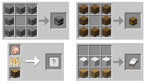 Recipes for the oven, the trunk, the bed and how to cook meat inside the oven in Minecraft.