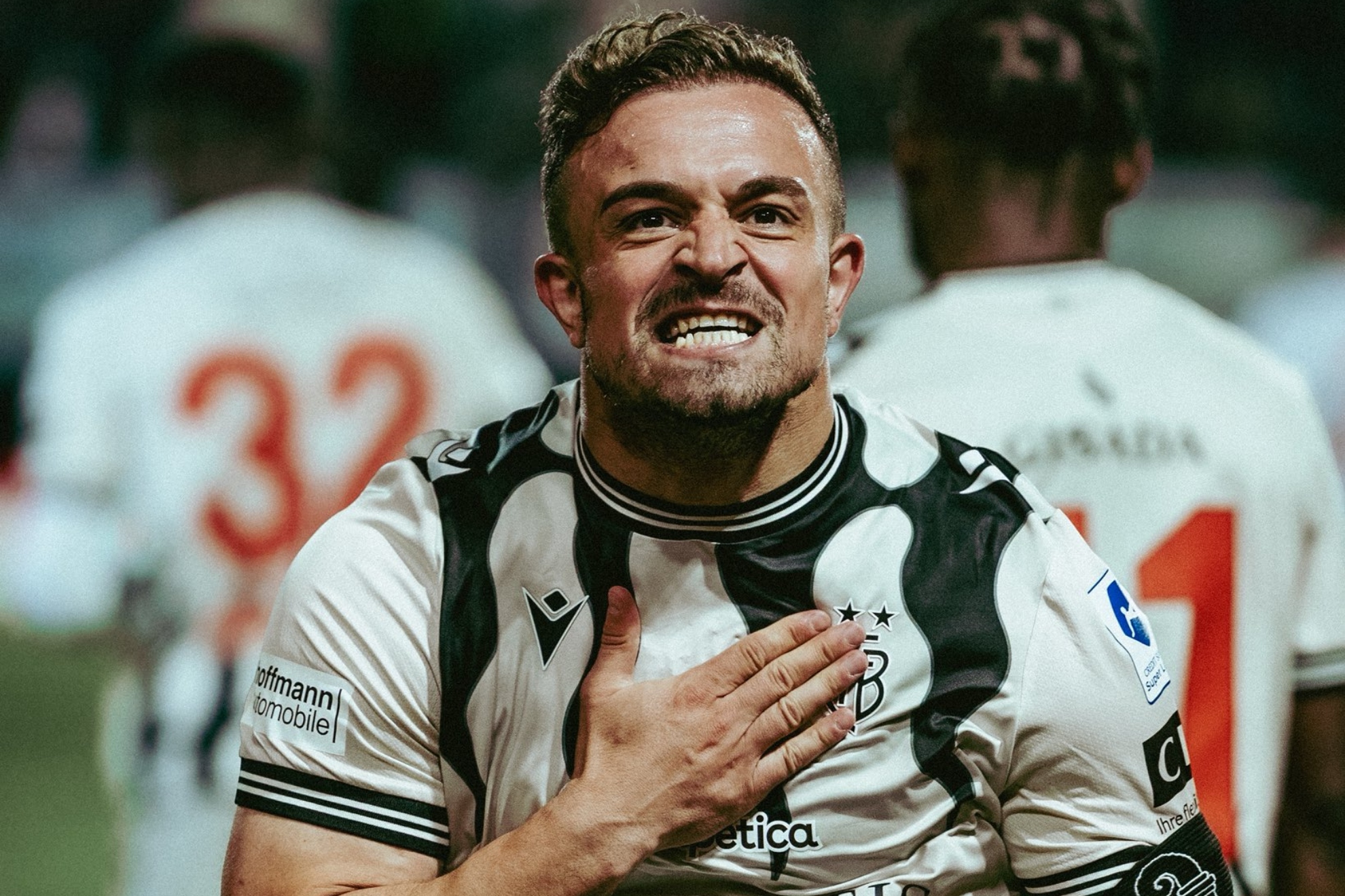 Shaqiri celebrating a goal after the match against Lugano.