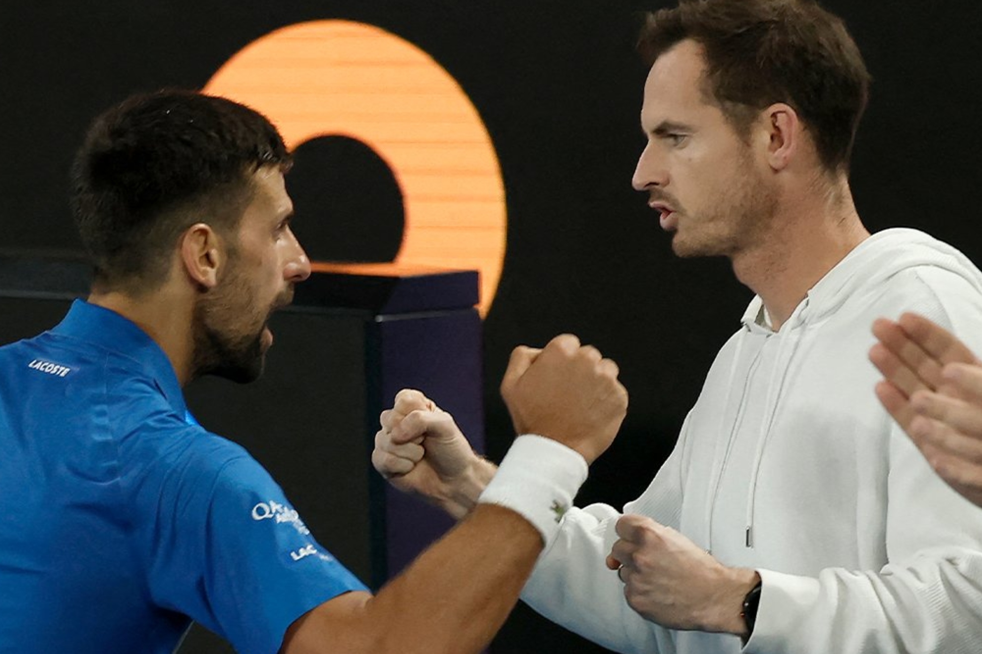 Djokovic y Murray celebran.