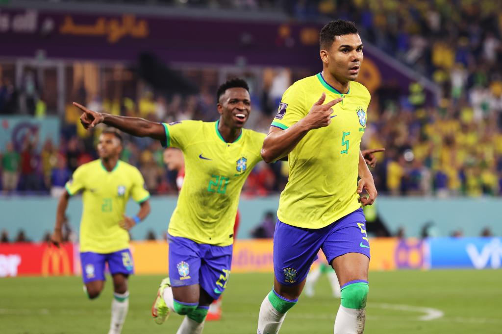 Casemiro celebrating a goal with Brazil in the World Cup in Qatar 2022