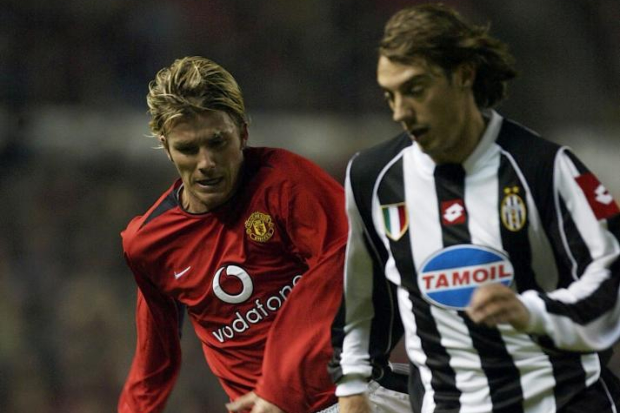 Beckham with a gap in the eyebrow during a match against Juventus.
