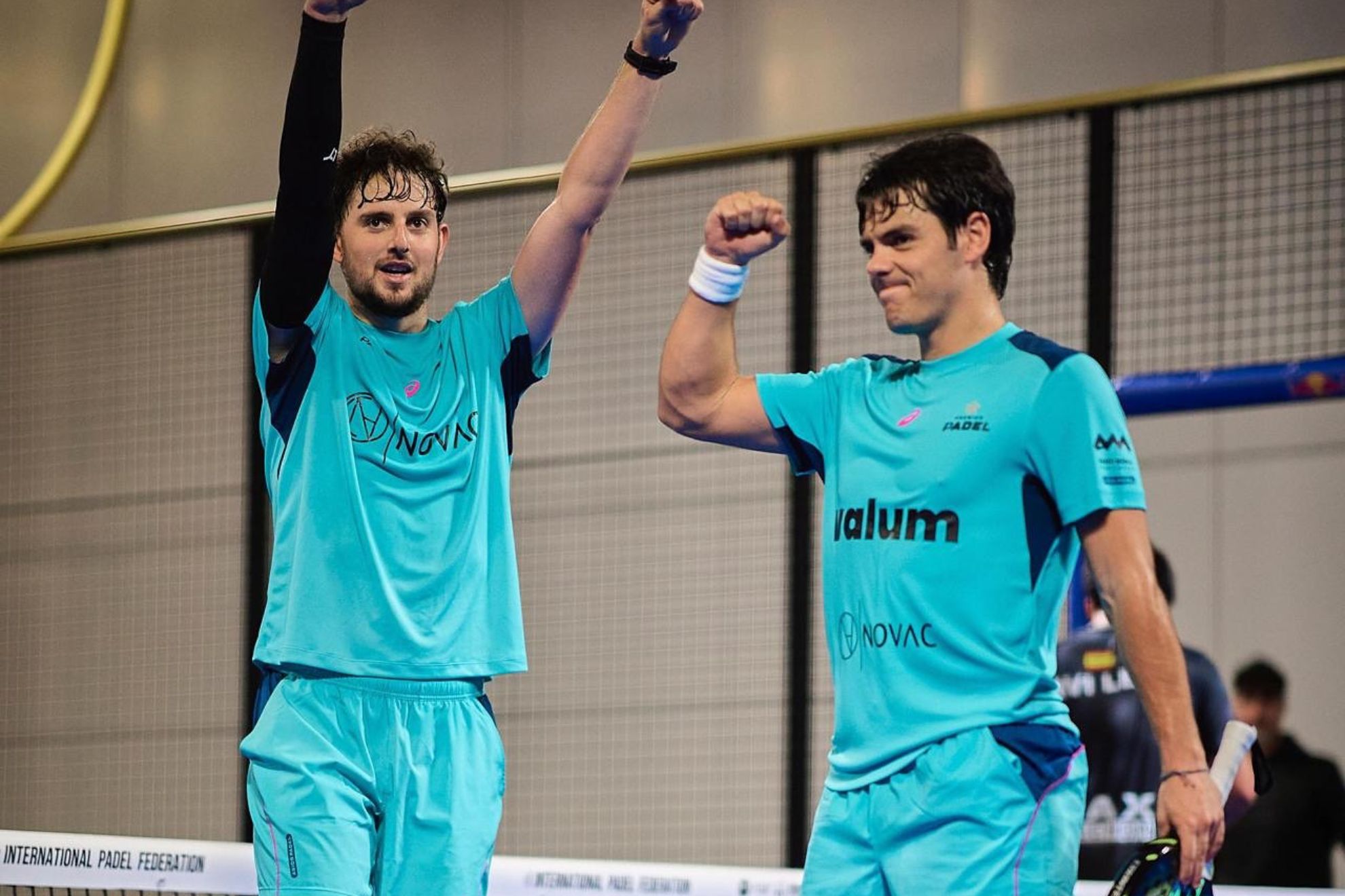 Mike Yanguas and Coki Nieto celebrating a victory in Miami.