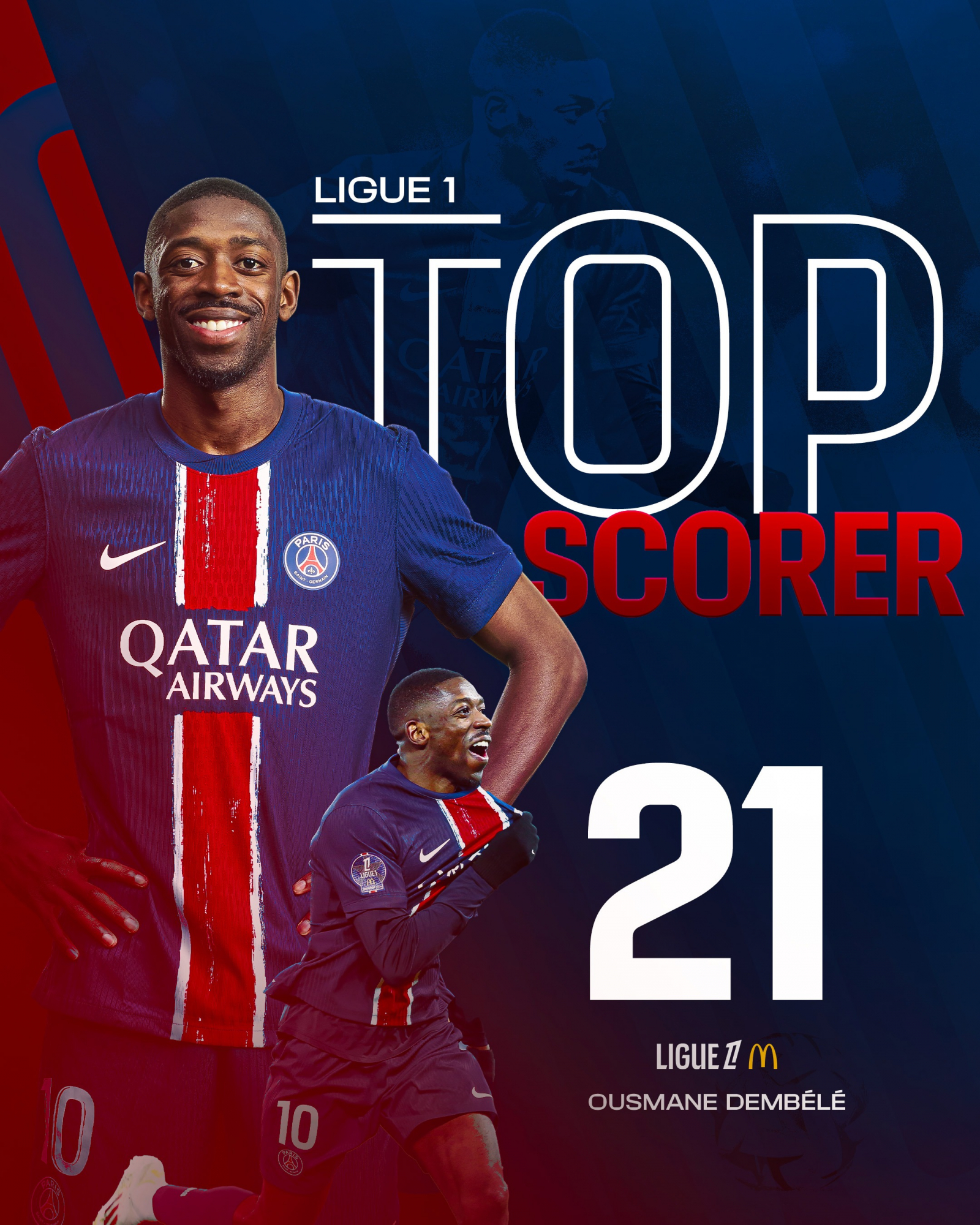 Dembélé, Pichichi of Ligue 1 with 21 goals.