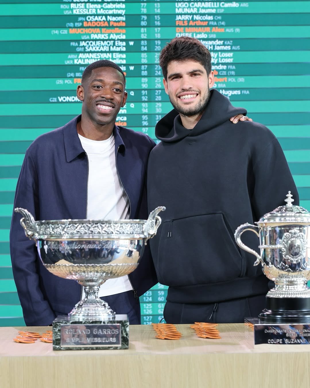 Dembélé y Alcaraz, al final del sorteo.