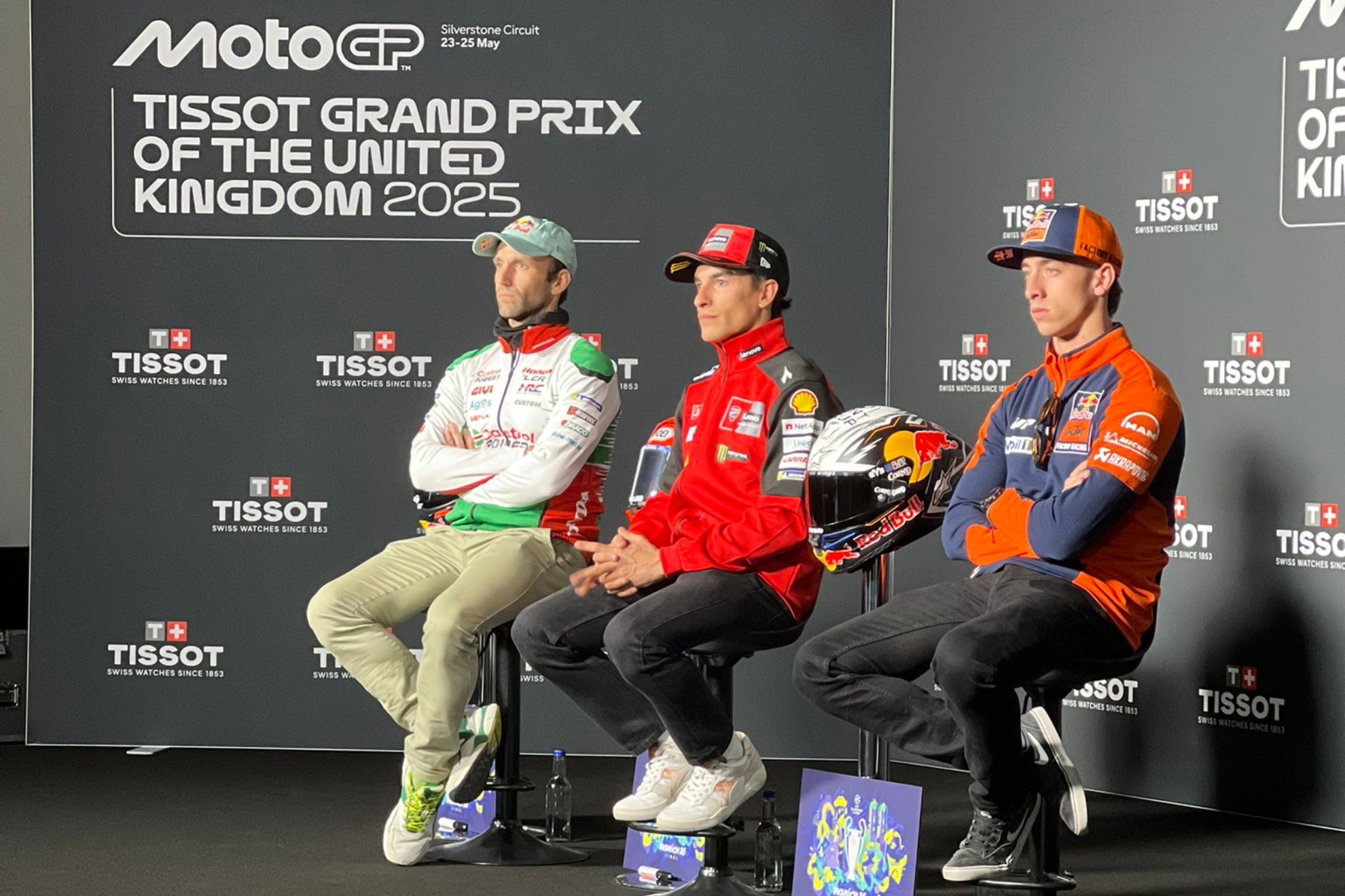 Zarco, Marc Márquez y Acosta, en la rueda de prensa.