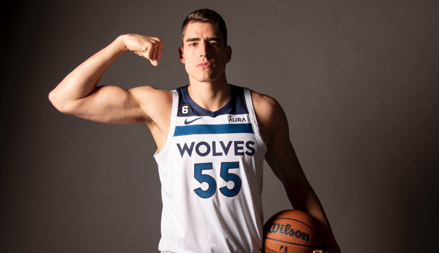 Luka Garza poses during the media Day of the Wolves.