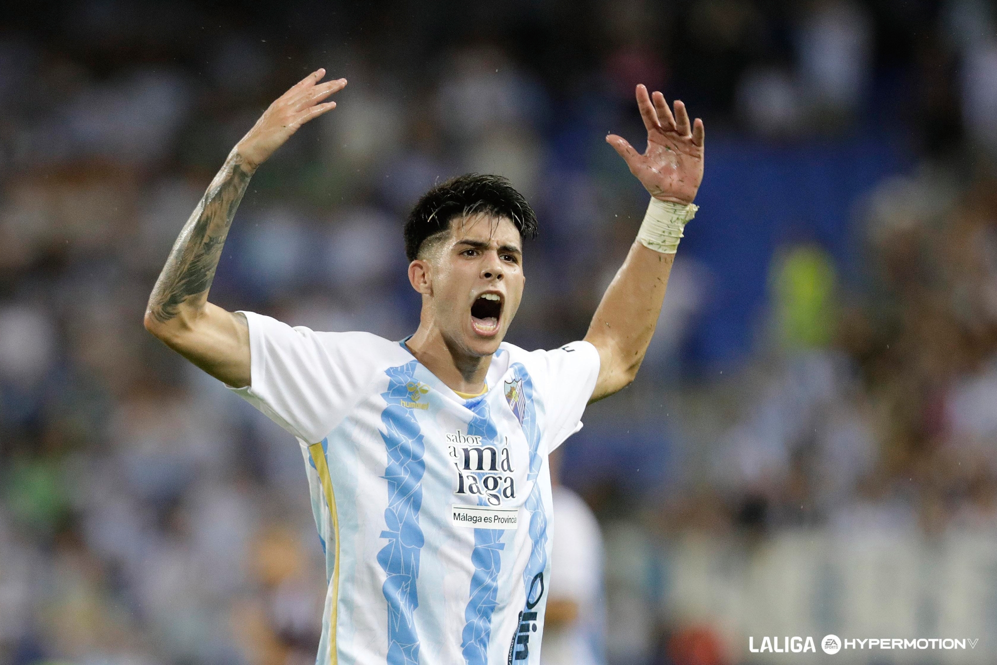 Antoñito Cordero, celebrando un gol con el Málaga