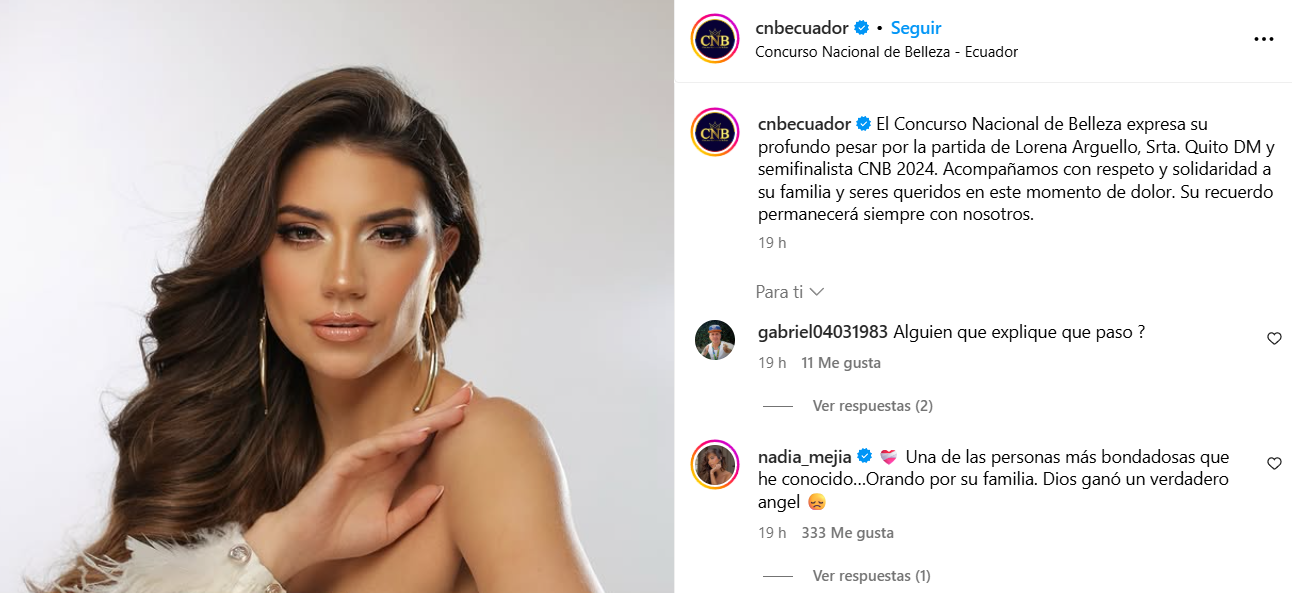 Muere María Lorena Argüello, representante de Ecuador en Miss Universo 2024