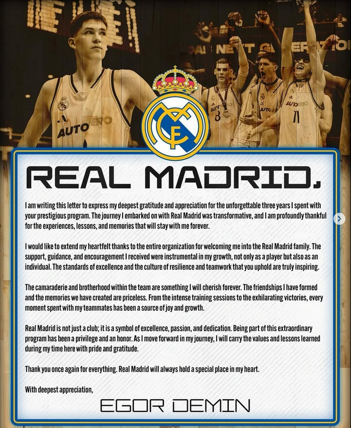 The farewell of Egor Demin of Real Madrid