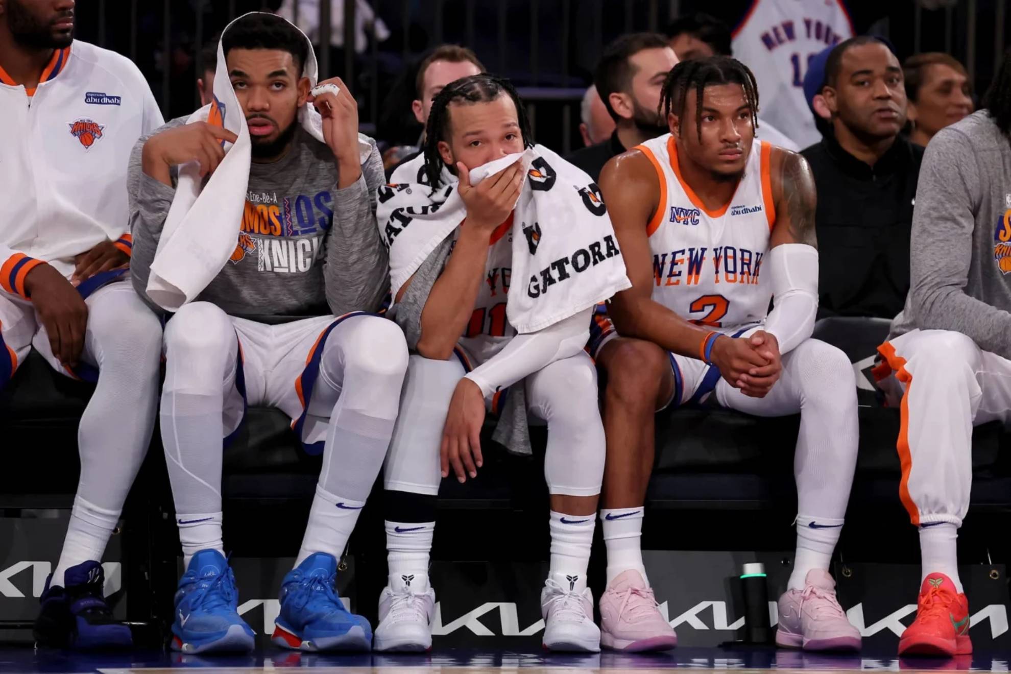 The Knicks bench during a playoff match.