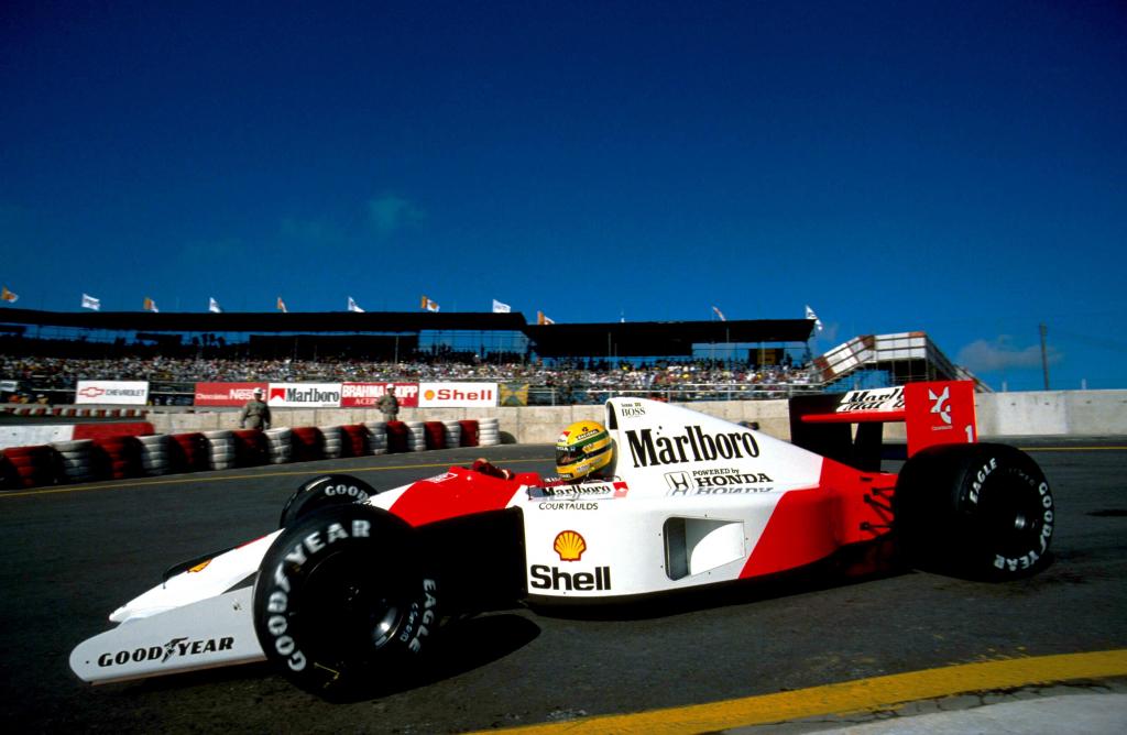 Senna, con el McLaren en Brasil 1991.