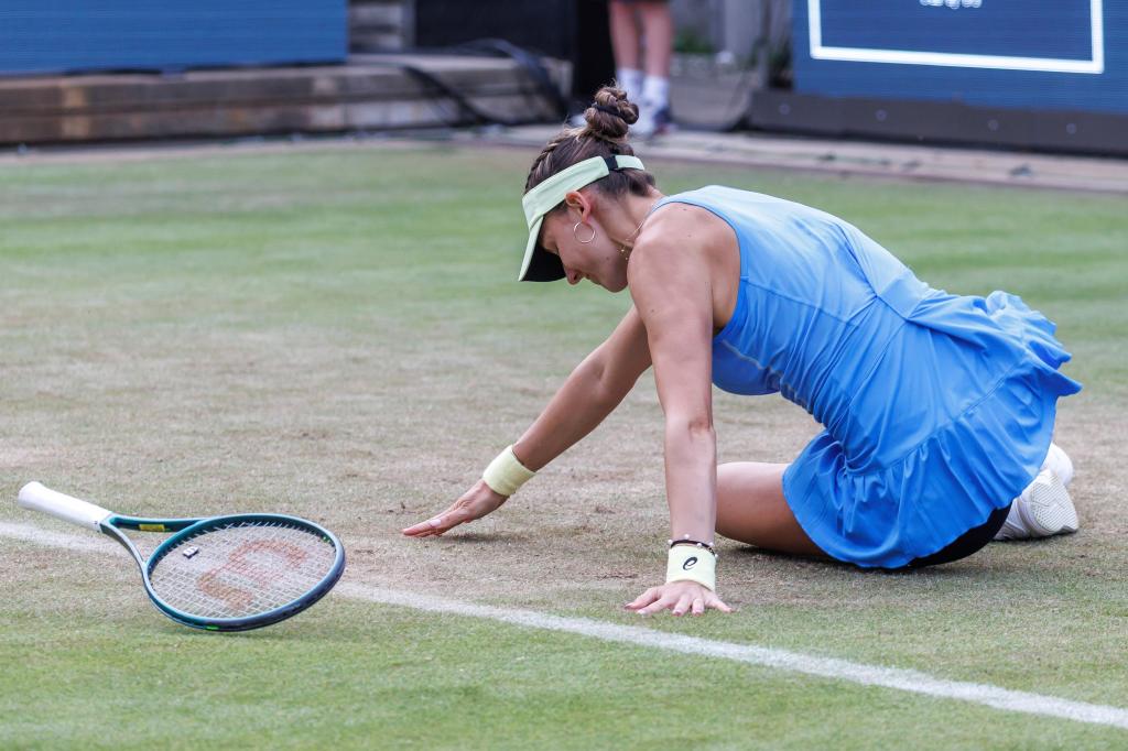 Rebeka Masarova, after slipping on the track.