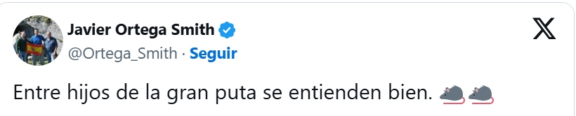 Ortega Smiith's tweet against Pedro Sánchez.