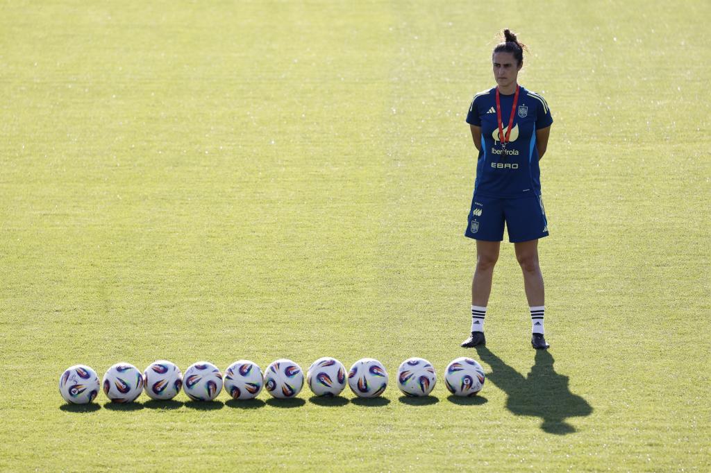 Montse Tomé, en el entrenamiento de este jueves en Las Rozas