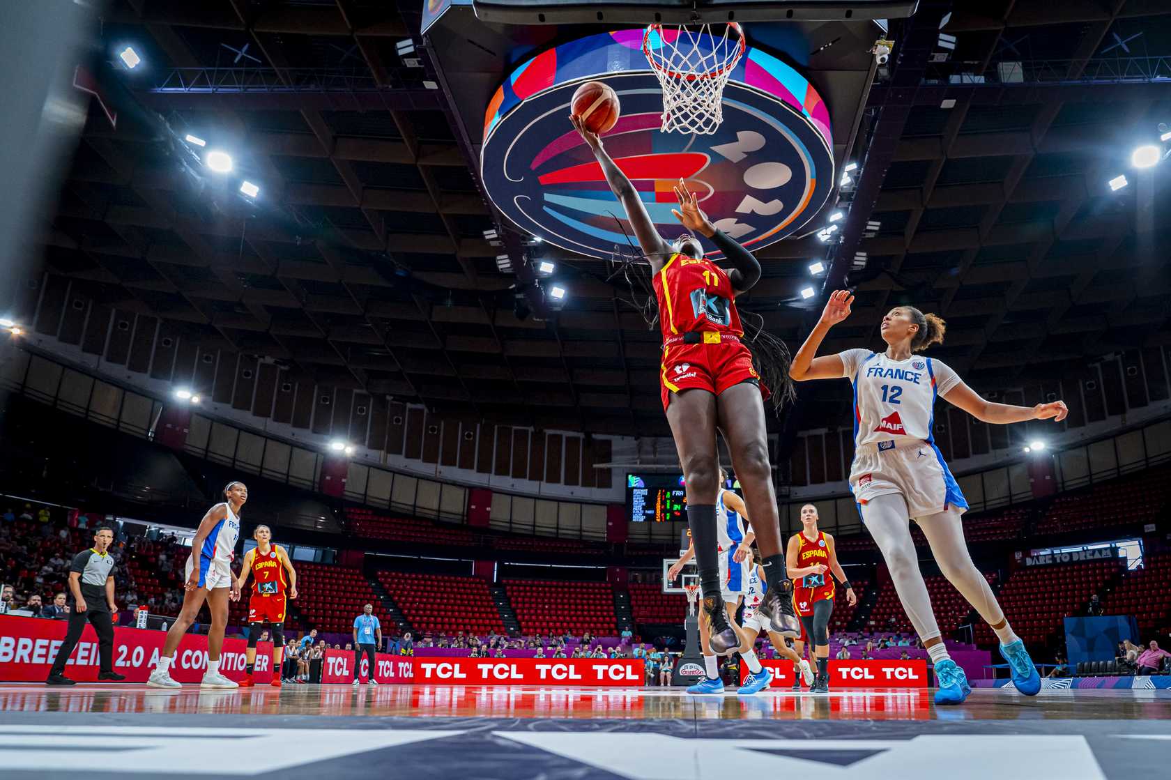 Awa Fam tries to score in the game against France.