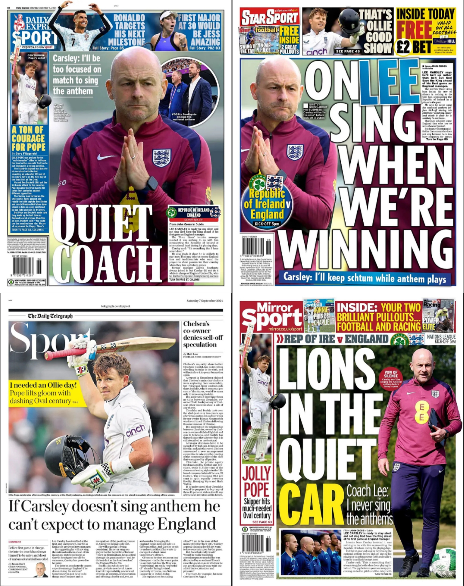 Las críticas a Carsley tras negarse a cantar el 'God save the Quuen'.