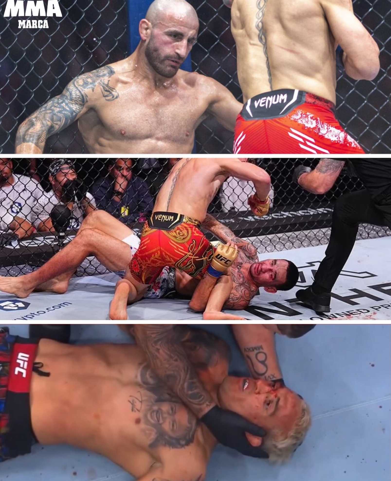 Topuria finalizando a Volkanovski, Holloway y Oliveira.