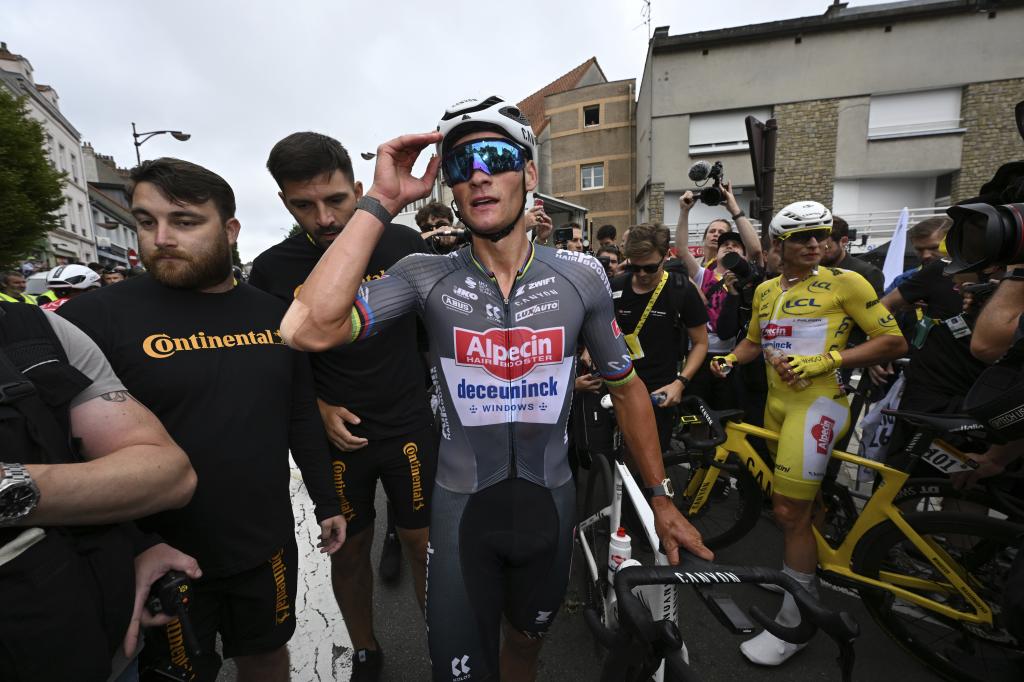 Van der Poel celebrates with his teammates