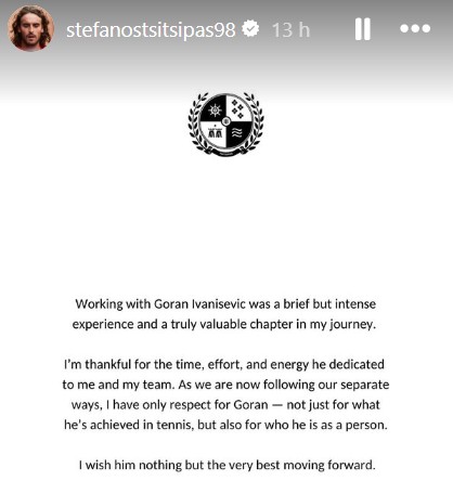 Mensaje de Tsitsipas en Instagram.