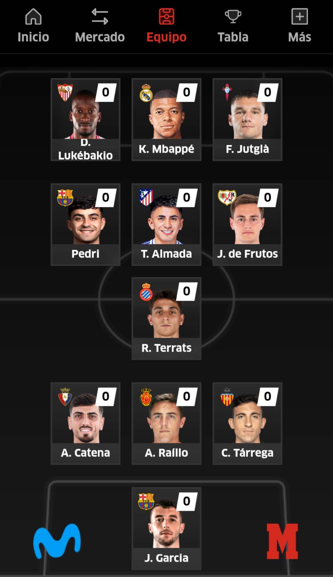 Un ejemplo de once para la Movistar Primera Vuelta.